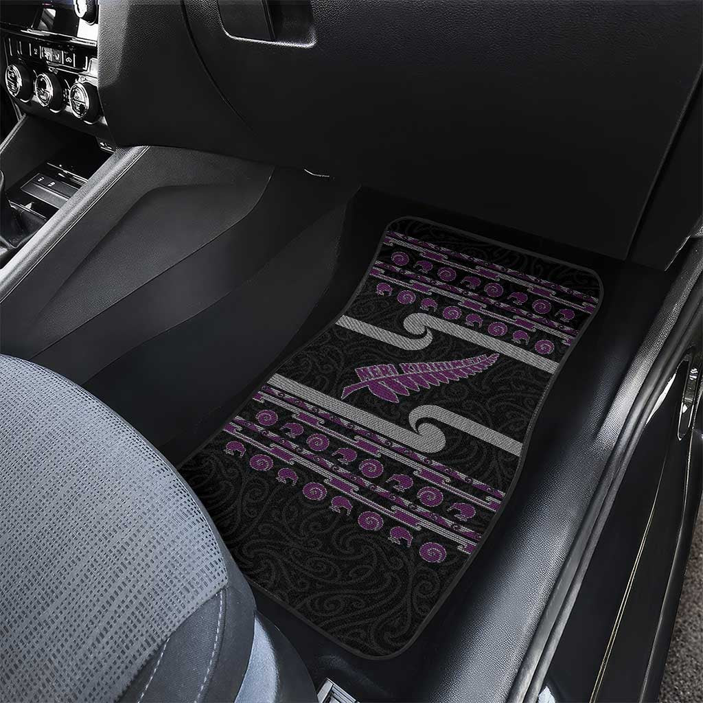 New Zealand Christmas Car Mats Meri Kirihimete Silver Fern Knit Style Purple Color LT03 - Polynesian Pride
