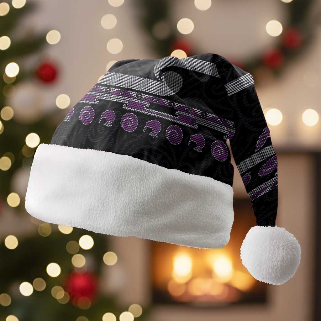 New Zealand Christmas Santa Hat Meri Kirihimete Silver Fern Knit Style Purple Color - Polynesian Pride