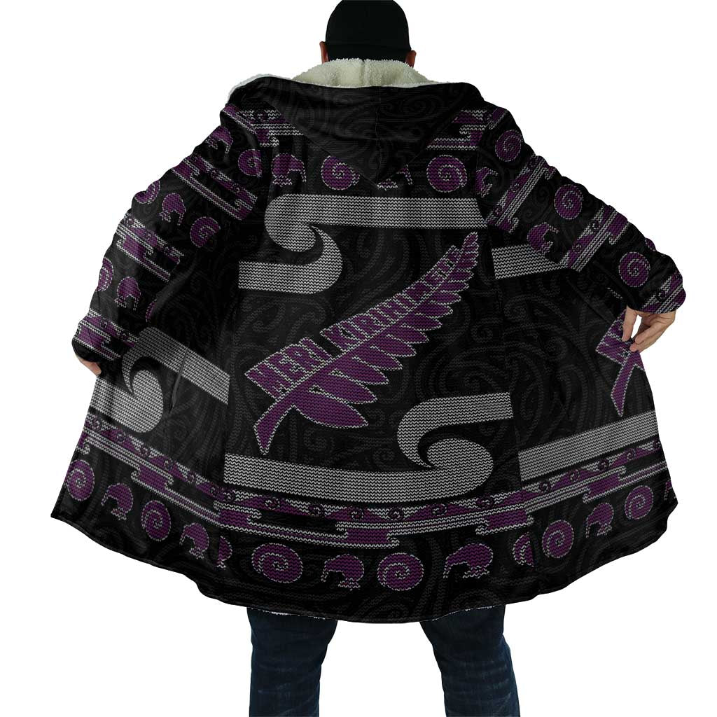 New Zealand Christmas Cloak Meri Kirihimete Silver Fern Knit Style Purple Color - Polynesian Pride