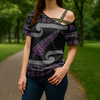 New Zealand Christmas Cross Shoulder Shirt Meri Kirihimete Silver Fern Knit Style Purple Color - Polynesian Pride