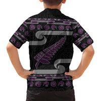 New Zealand Christmas Family Matching Long Sleeve Bodycon Dress and Hawaiian Shirt Meri Kirihimete Silver Fern Knit Style Purple Color - Polynesian Pride