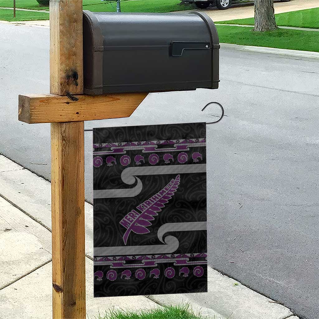 New Zealand Christmas Garden Flag Meri Kirihimete Silver Fern Knit Style Purple Color - Polynesian Pride