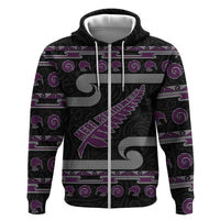 New Zealand Christmas Hoodie Meri Kirihimete Silver Fern Knit Style Purple Color - Polynesian Pride
