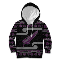 New Zealand Christmas Kid Hoodie Meri Kirihimete Silver Fern Knit Style Purple Color - Polynesian Pride