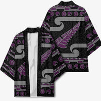 New Zealand Christmas Kimono Meri Kirihimete Silver Fern Knit Style Purple Color LT03 - Polynesian Pride