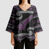 New Zealand Christmas Kimono Sleeve Blouse Meri Kirihimete Silver Fern Knit Style Purple Color - Polynesian Pride