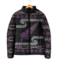 New Zealand Christmas Padded Jacket Meri Kirihimete Silver Fern Knit Style Purple Color - Polynesian Pride