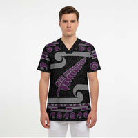 New Zealand Christmas Scrub Top Meri Kirihimete Silver Fern Knit Style Purple Color - Polynesian Pride