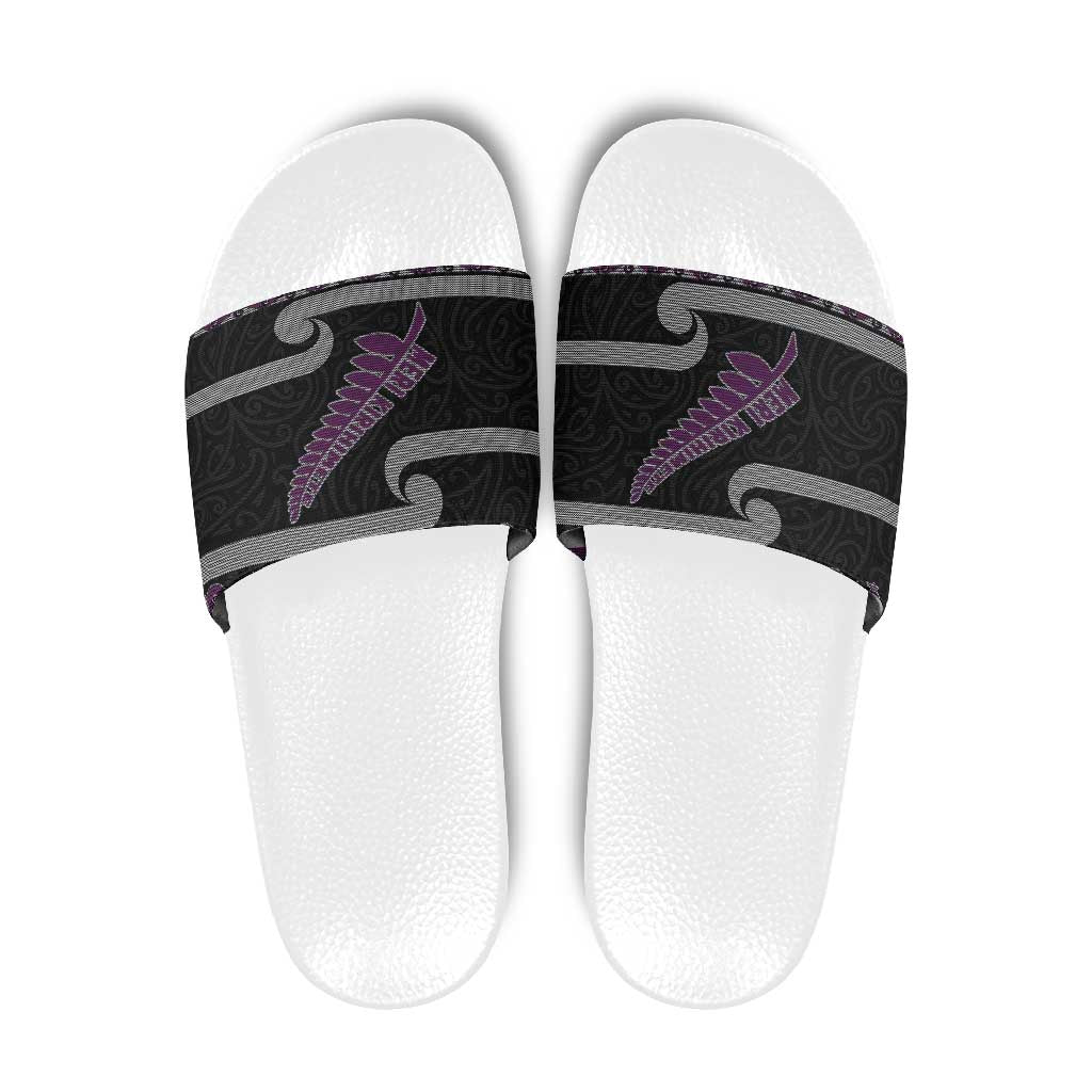New Zealand Christmas Slide Sandals Meri Kirihimete Silver Fern Knit Style Purple Color LT03 Purple - Polynesian Pride