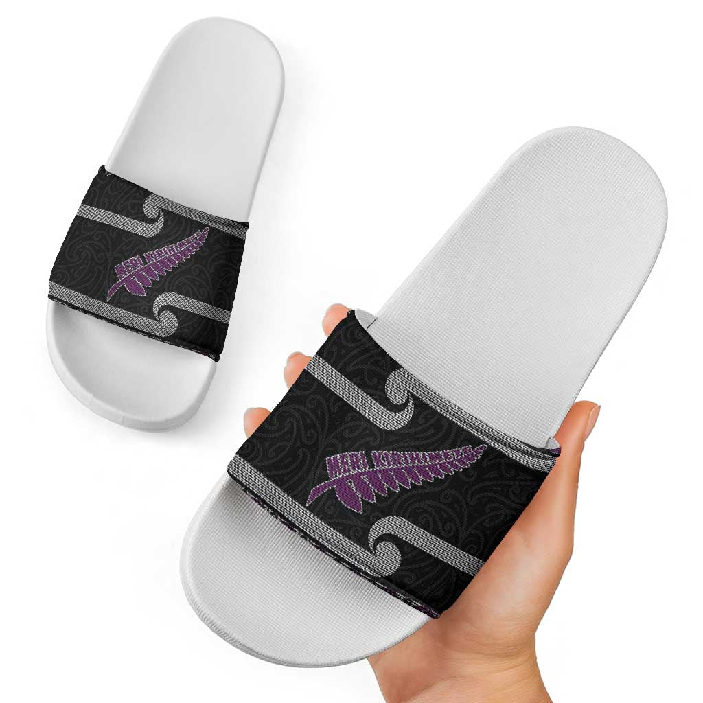 New Zealand Christmas Slide Sandals Meri Kirihimete Silver Fern Knit Style Purple Color LT03 - Polynesian Pride