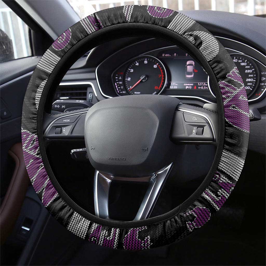 New Zealand Christmas Steering Wheel Cover Meri Kirihimete Silver Fern Knit Style Purple Color - Polynesian Pride