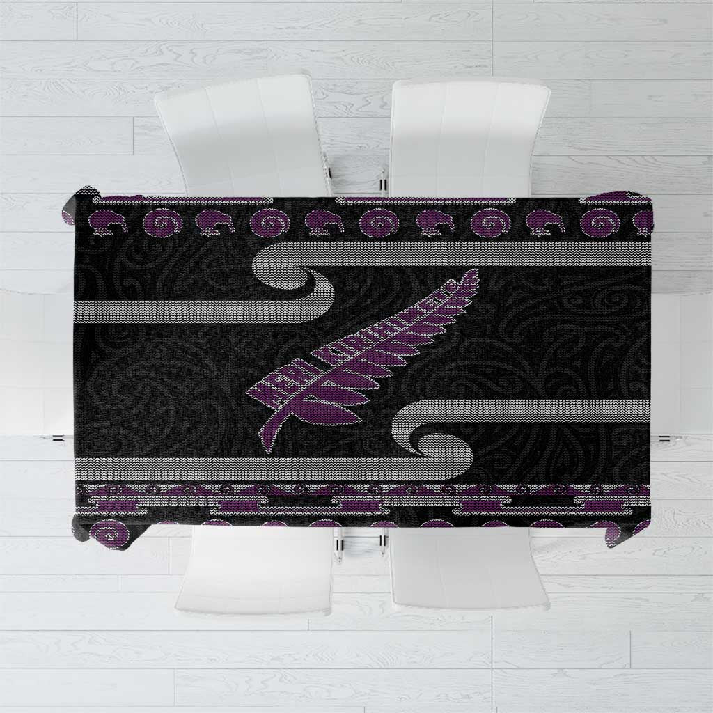 New Zealand Christmas Tablecloth Meri Kirihimete Silver Fern Knit Style Purple Color - Polynesian Pride
