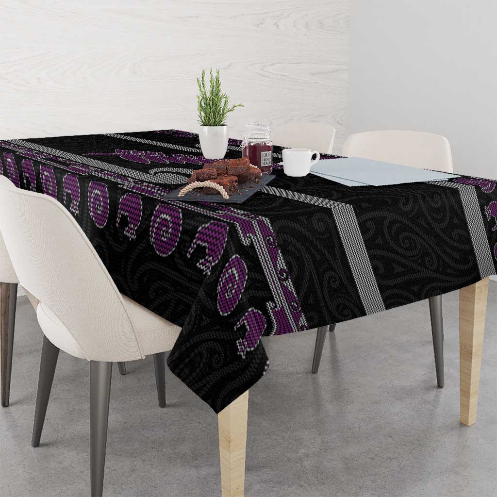 New Zealand Christmas Tablecloth Meri Kirihimete Silver Fern Knit Style Purple Color - Polynesian Pride