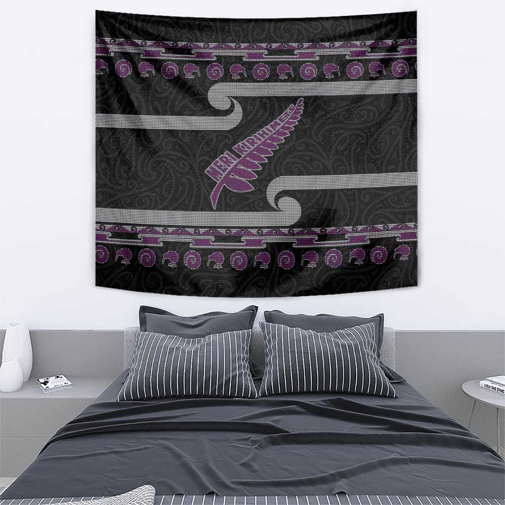 New Zealand Christmas Tapestry Meri Kirihimete Silver Fern Knit Style Purple Color LT03 - Polynesian Pride