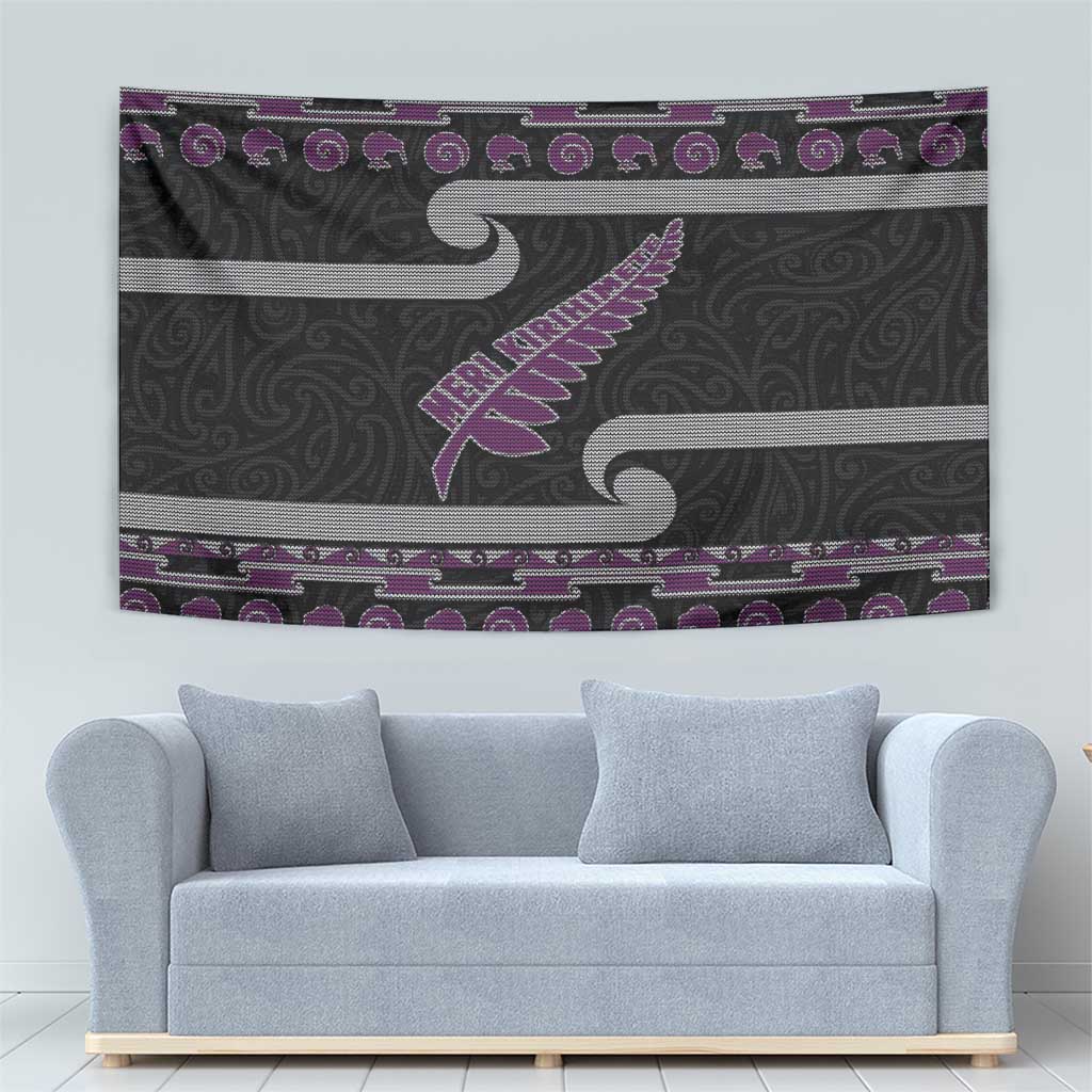 New Zealand Christmas Tapestry Meri Kirihimete Silver Fern Knit Style Purple Color LT03 - Polynesian Pride