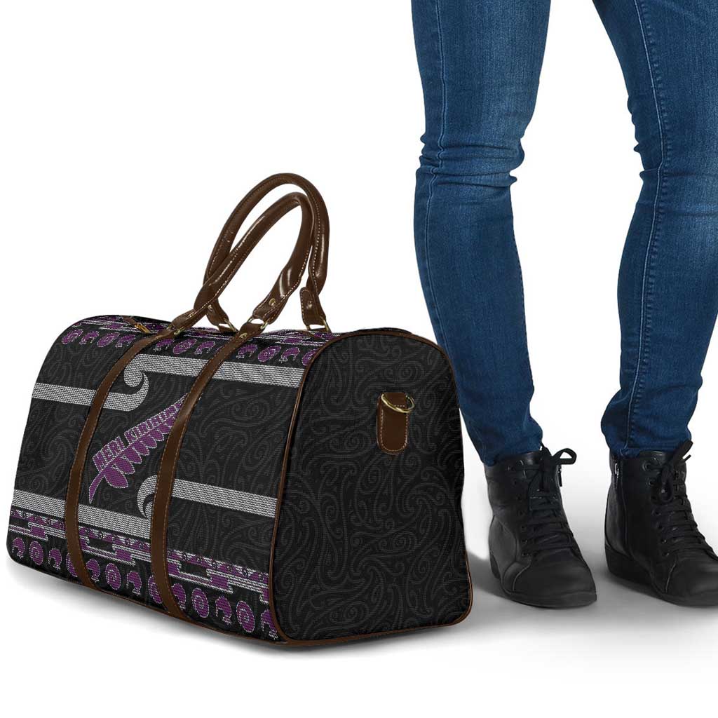 New Zealand Christmas Travel Bag Meri Kirihimete Silver Fern Knit Style Purple Color - Polynesian Pride