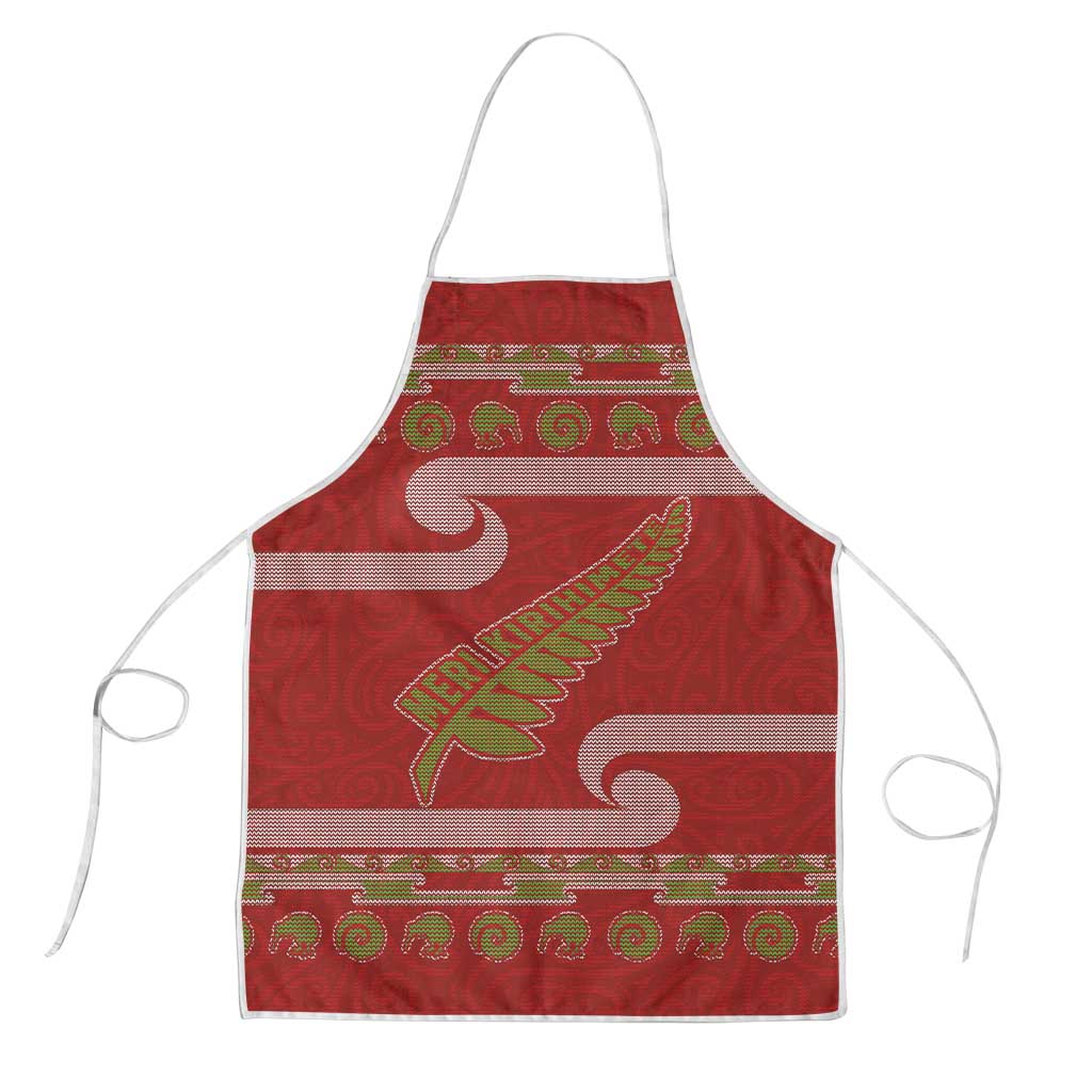 New Zealand Christmas Apron Meri Kirihimete Silver Fern Knit Style Green Color - Polynesian Pride