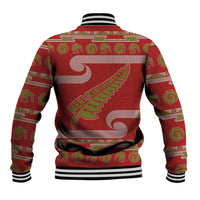 New Zealand Christmas Baseball Jacket Meri Kirihimete Silver Fern Knit Style Green Color - Polynesian Pride