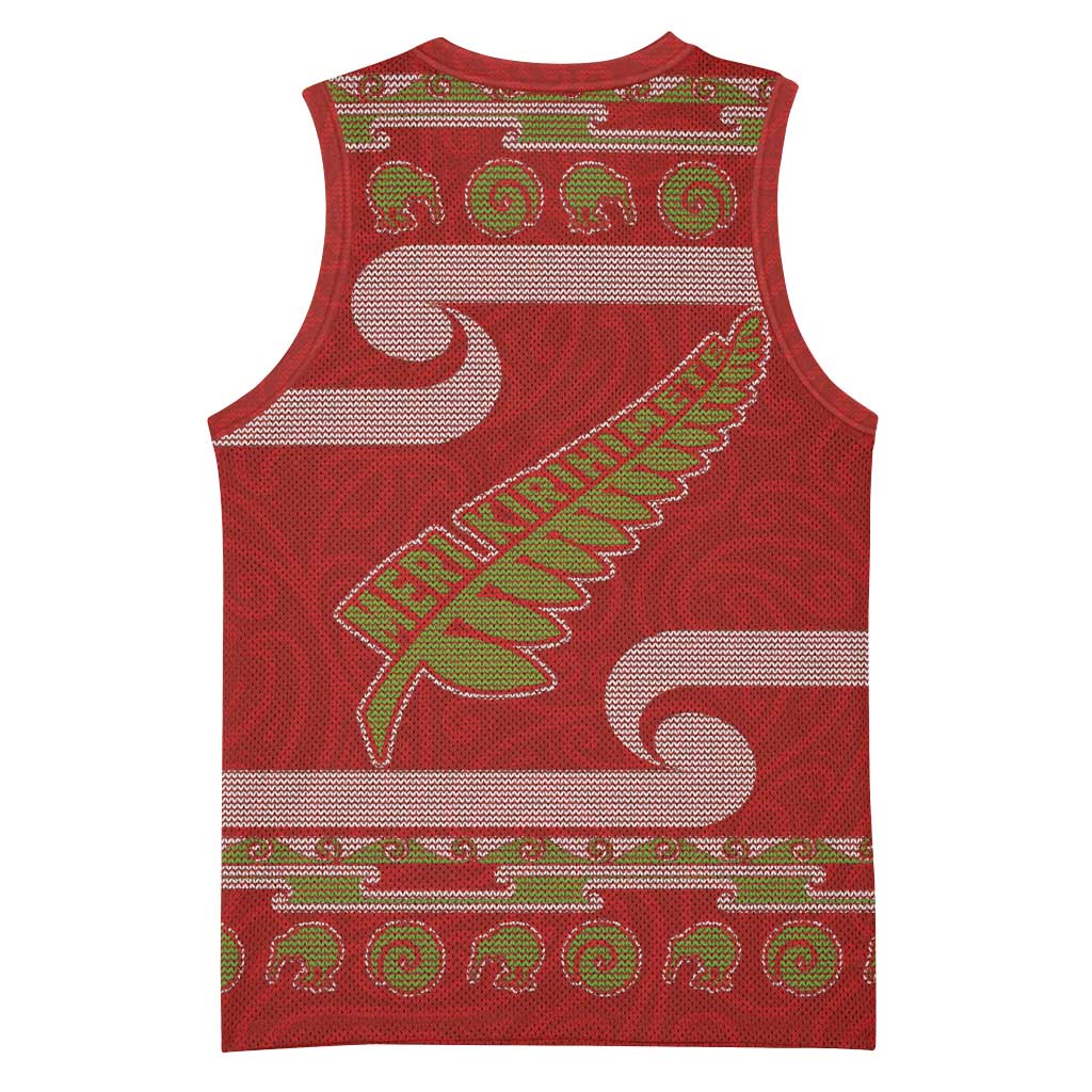New Zealand Christmas Basketball Jersey Meri Kirihimete Silver Fern Knit Style Green Color - Polynesian Pride