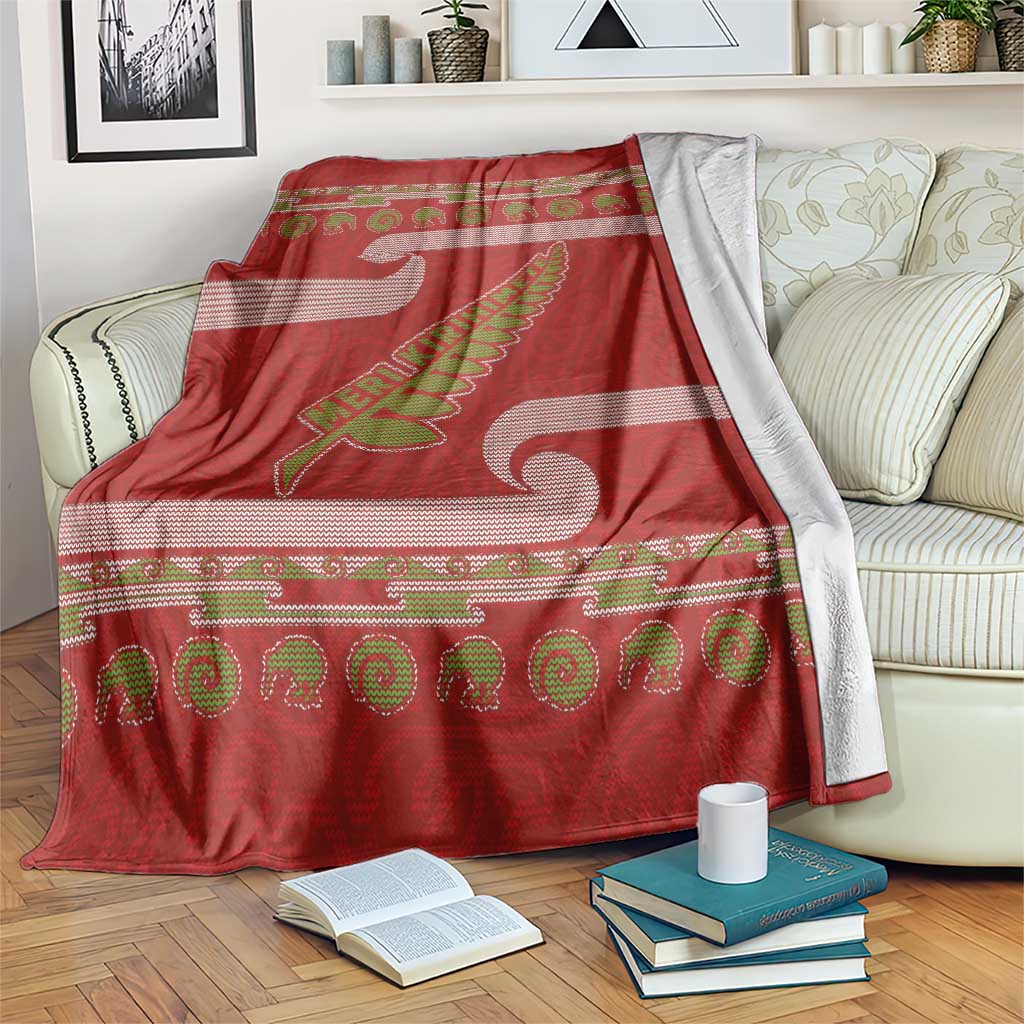 New Zealand Christmas Blanket Meri Kirihimete Silver Fern Knit Style Green Color - Polynesian Pride
