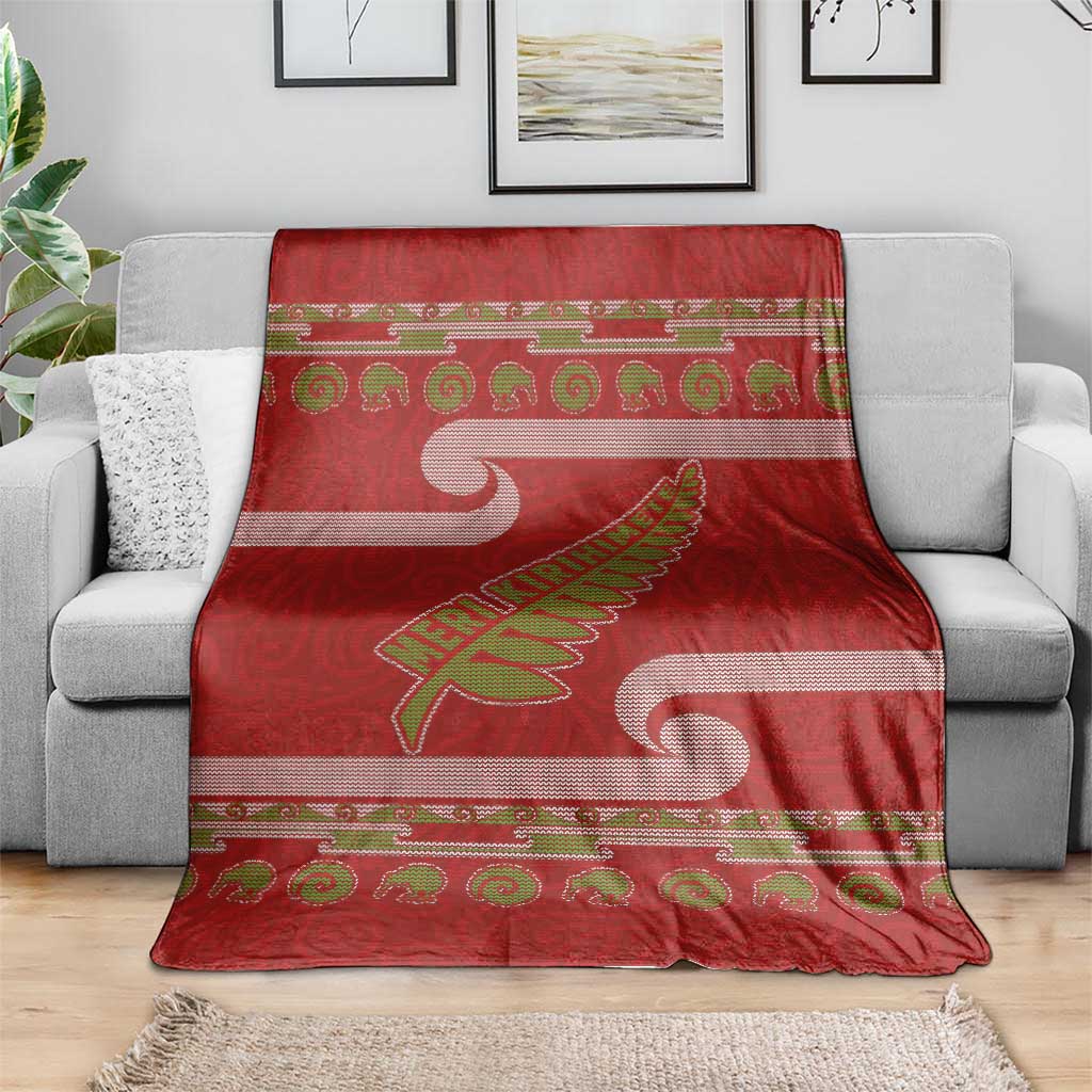 New Zealand Christmas Blanket Meri Kirihimete Silver Fern Knit Style Green Color - Polynesian Pride