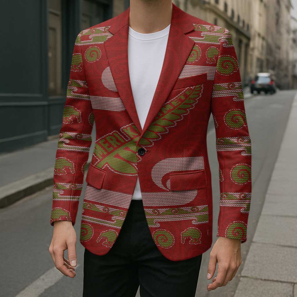 New Zealand Christmas Blazer Meri Kirihimete Silver Fern Knit Style Green Color - Polynesian Pride