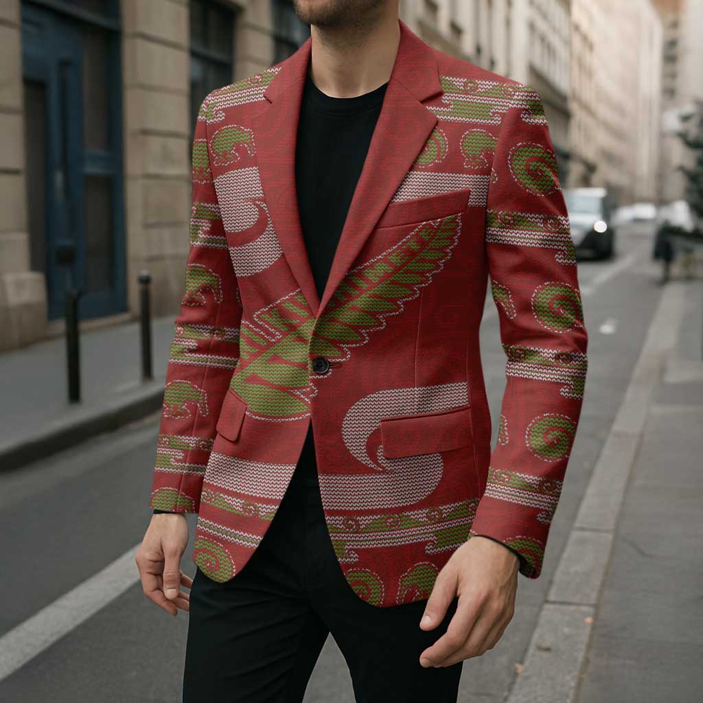 New Zealand Christmas Blazer Meri Kirihimete Silver Fern Knit Style Green Color - Polynesian Pride