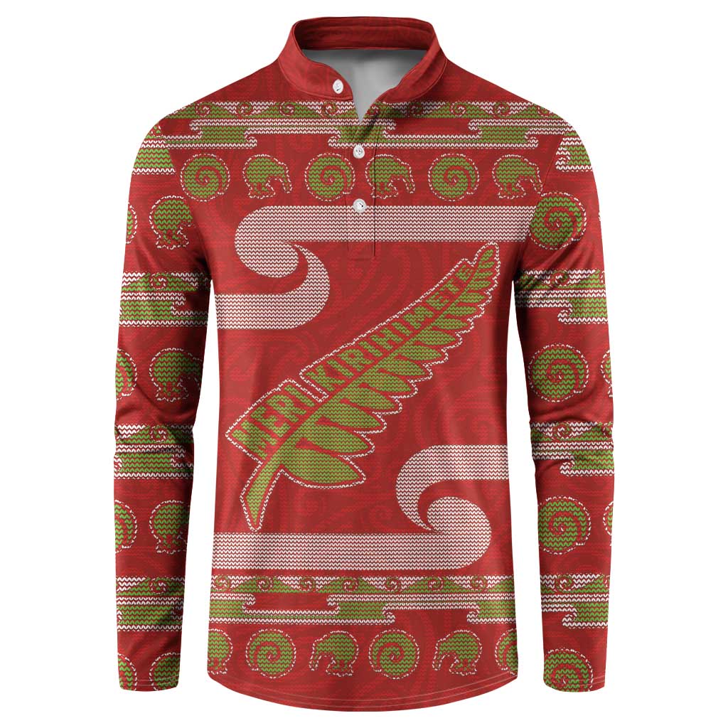 New Zealand Christmas Button Sweatshirt Meri Kirihimete Silver Fern Knit Style Green Color - Polynesian Pride