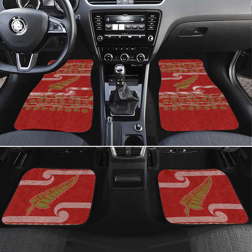 New Zealand Christmas Car Mats Meri Kirihimete Silver Fern Knit Style Green Color LT03 Set 4pcs Green - Polynesian Pride