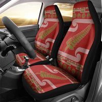 New Zealand Christmas Car Seat Cover Meri Kirihimete Silver Fern Knit Style Green Color - Polynesian Pride