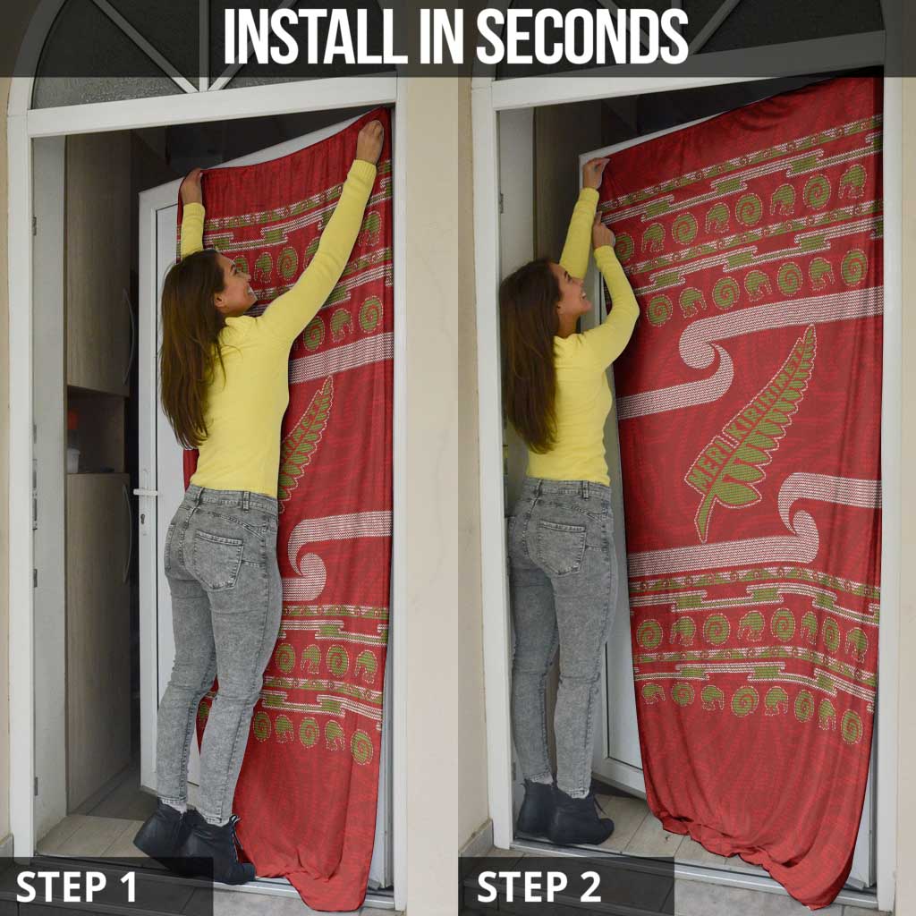 New Zealand Christmas Door Cover Meri Kirihimete Silver Fern Knit Style Green Color - Polynesian Pride