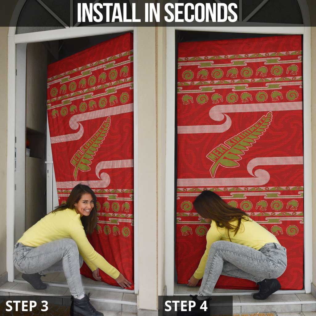 New Zealand Christmas Door Cover Meri Kirihimete Silver Fern Knit Style Green Color - Polynesian Pride