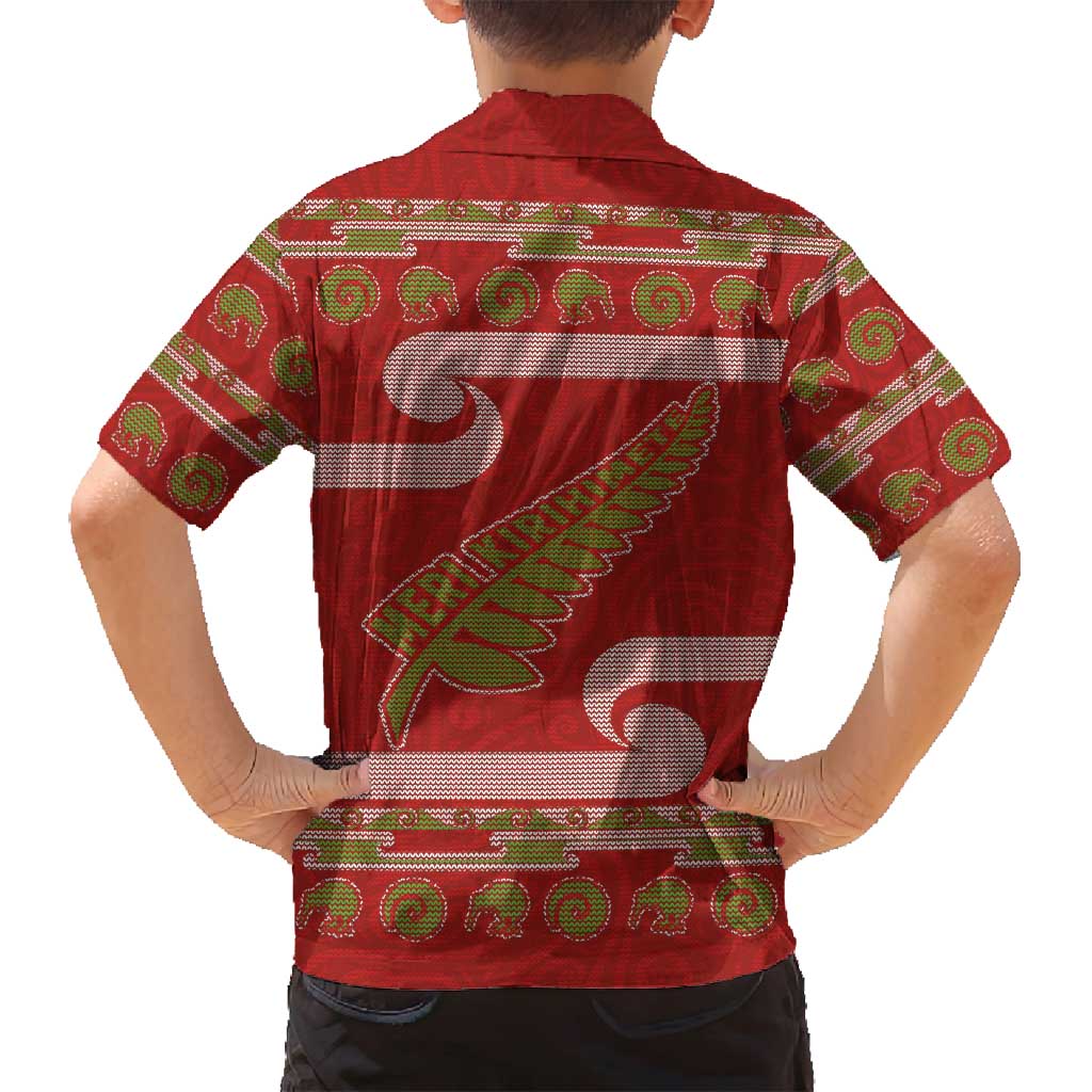 New Zealand Christmas Family Matching Long Sleeve Bodycon Dress and Hawaiian Shirt Meri Kirihimete Silver Fern Knit Style Green Color - Polynesian Pride