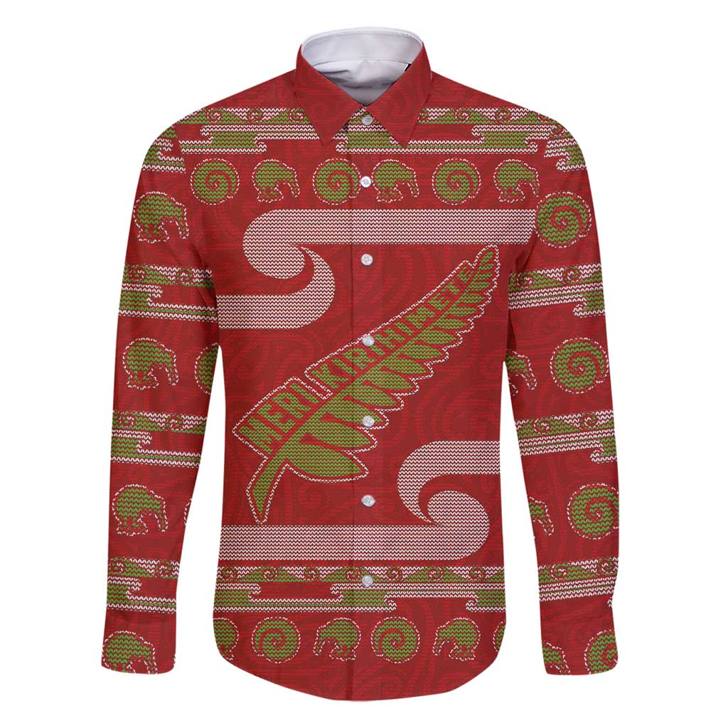 New Zealand Christmas Family Matching Off Shoulder Short Dress and Hawaiian Shirt Meri Kirihimete Silver Fern Knit Style Green Color - Polynesian Pride