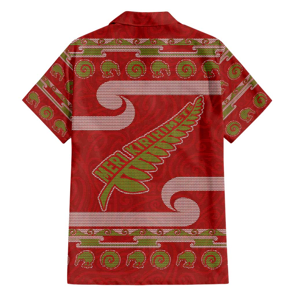 New Zealand Christmas Family Matching Puletasi and Hawaiian Shirt Meri Kirihimete Silver Fern Knit Style Green Color - Polynesian Pride