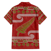 New Zealand Christmas Family Matching Short Sleeve Bodycon Dress and Hawaiian Shirt Meri Kirihimete Silver Fern Knit Style Green Color - Polynesian Pride