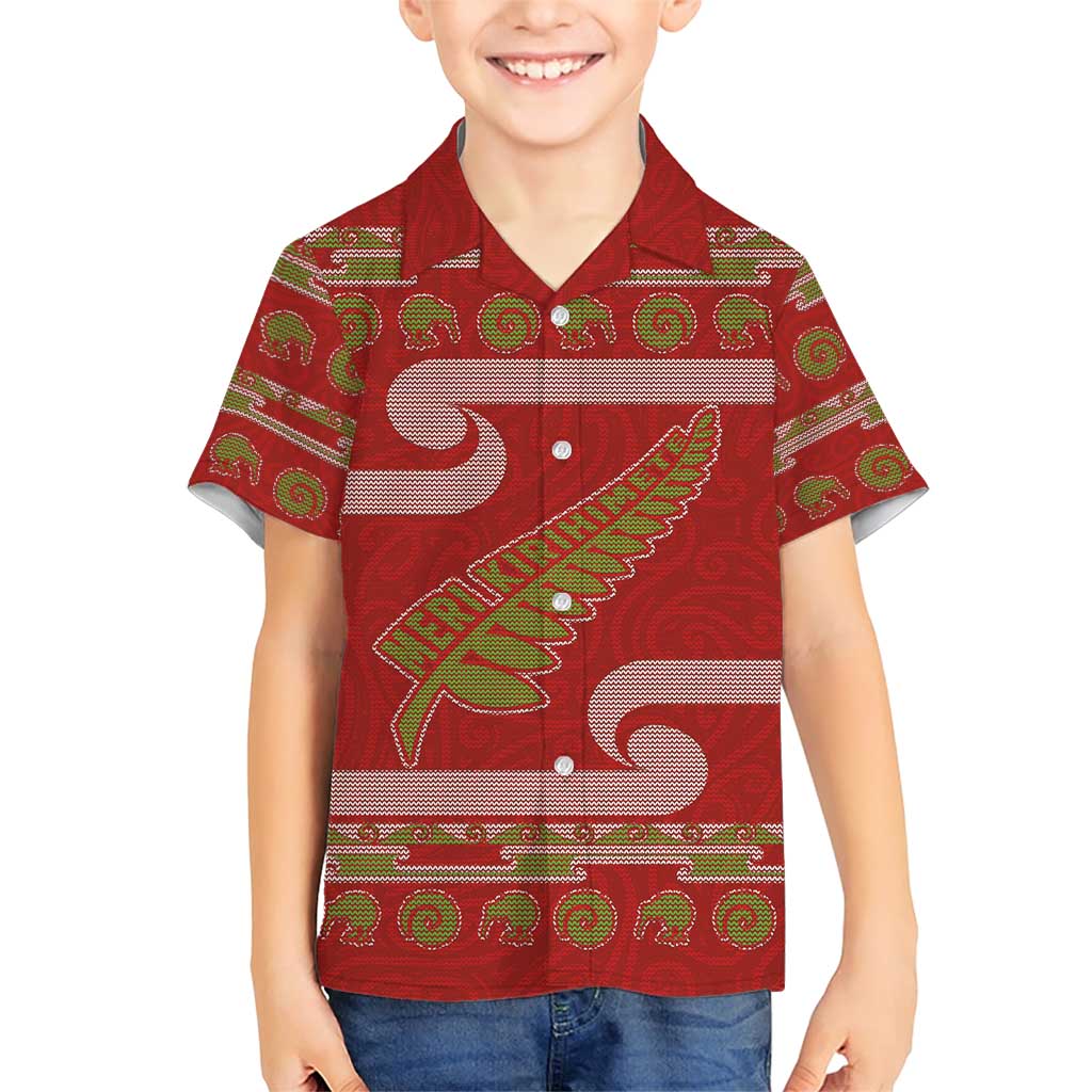 New Zealand Christmas Family Matching Short Sleeve Bodycon Dress and Hawaiian Shirt Meri Kirihimete Silver Fern Knit Style Green Color - Polynesian Pride