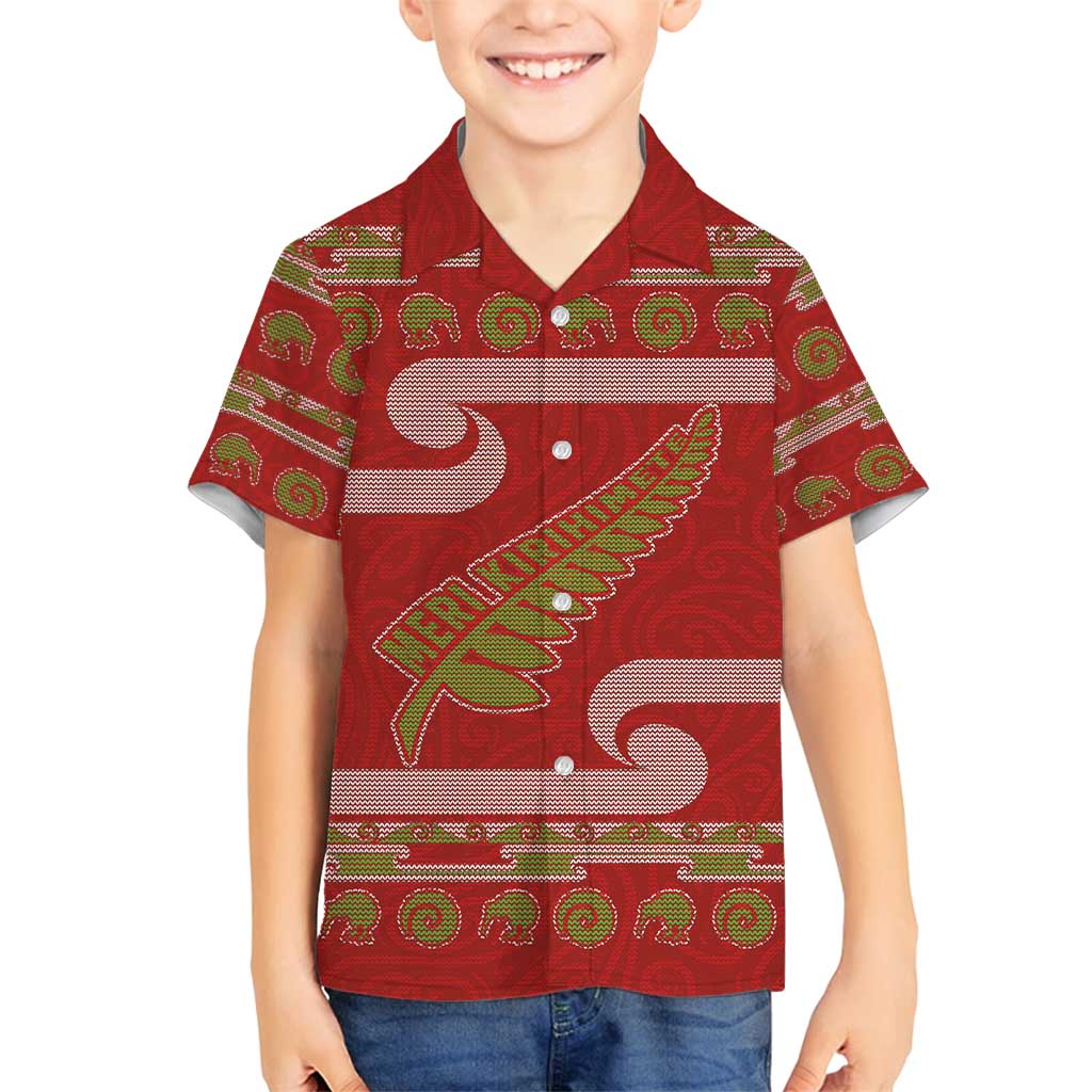 New Zealand Christmas Family Matching Tank Maxi Dress and Hawaiian Shirt Meri Kirihimete Silver Fern Knit Style Green Color - Polynesian Pride