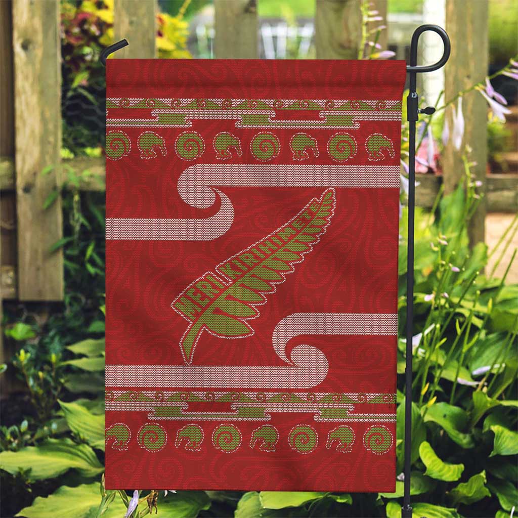 New Zealand Christmas Garden Flag Meri Kirihimete Silver Fern Knit Style Green Color LT03 Garden Flag Green - Polynesian Pride