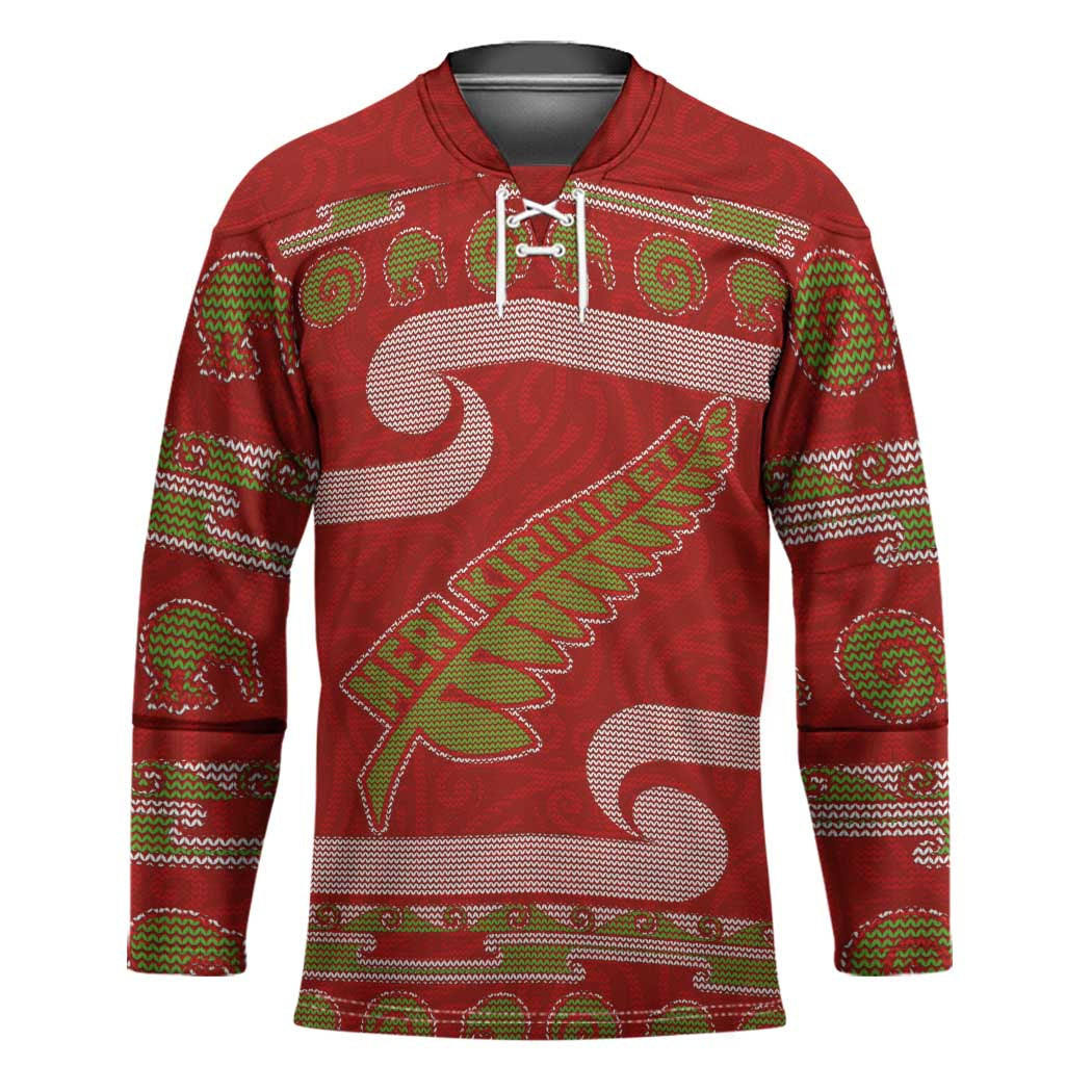 New Zealand Christmas Hockey Jersey Meri Kirihimete Silver Fern Knit Style Green Color LT03 Unisex Green - Polynesian Pride