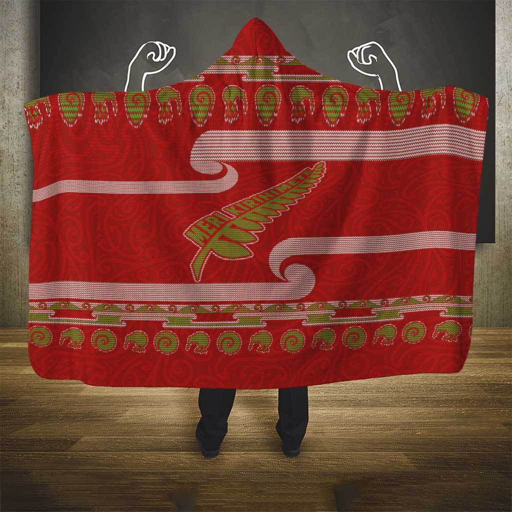 New Zealand Christmas Hooded Blanket Meri Kirihimete Silver Fern Knit Style Green Color - Polynesian Pride
