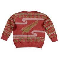 New Zealand Christmas Kid Ugly Christmas Sweater Meri Kirihimete Silver Fern Knit Style Green Color LT03 - Polynesian Pride
