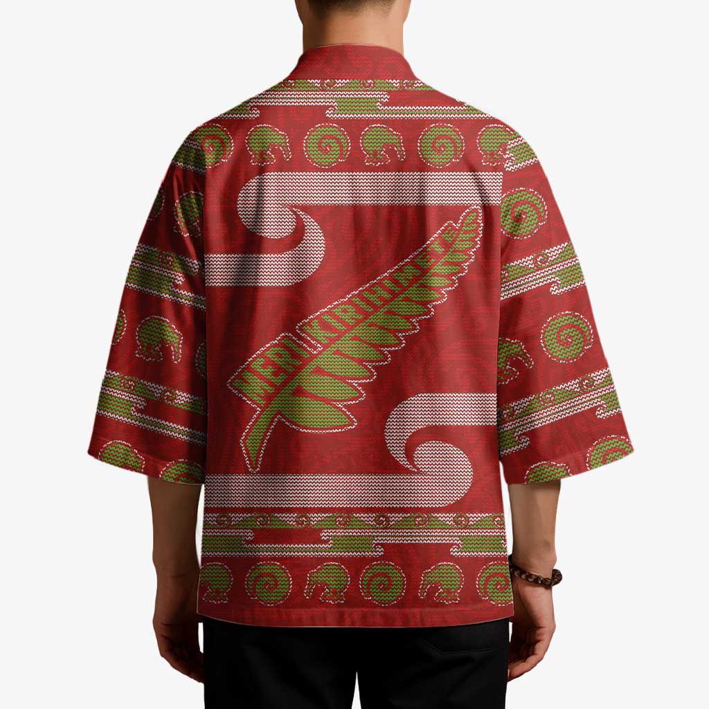 New Zealand Christmas Kimono Meri Kirihimete Silver Fern Knit Style Green Color - Polynesian Pride