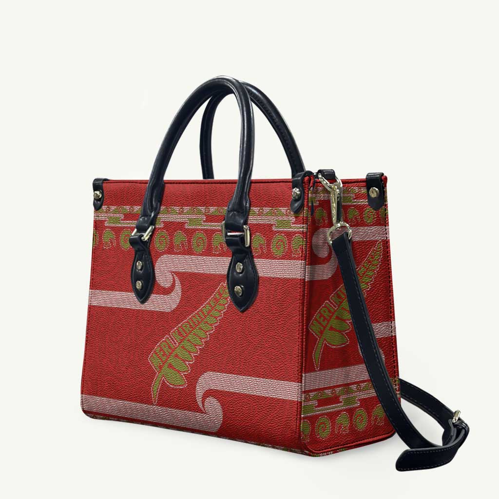 New Zealand Christmas Leather Bag Meri Kirihimete Silver Fern Knit Style Green Color - Polynesian Pride