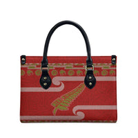 New Zealand Christmas Leather Bag Meri Kirihimete Silver Fern Knit Style Green Color - Polynesian Pride