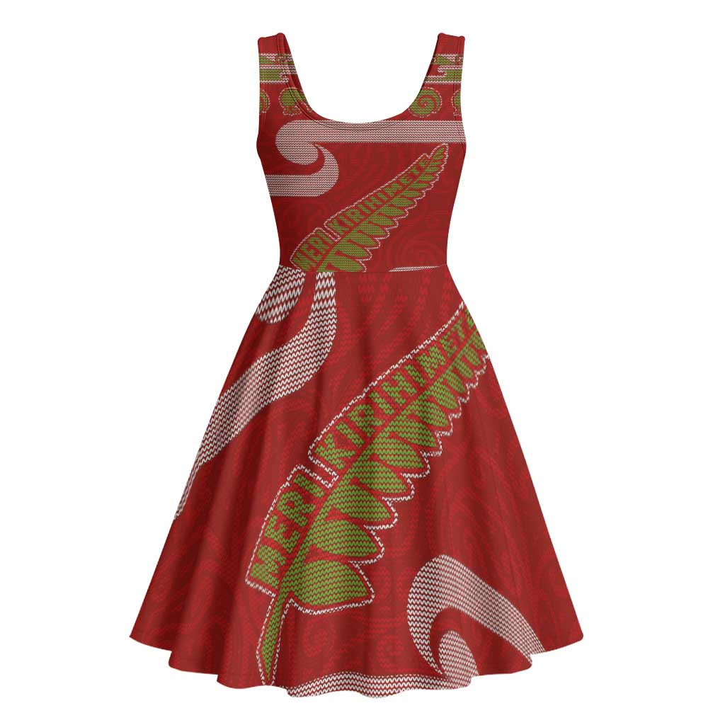 New Zealand Christmas Midi Dress Meri Kirihimete Silver Fern Knit Style Green Color LT03 - Polynesian Pride