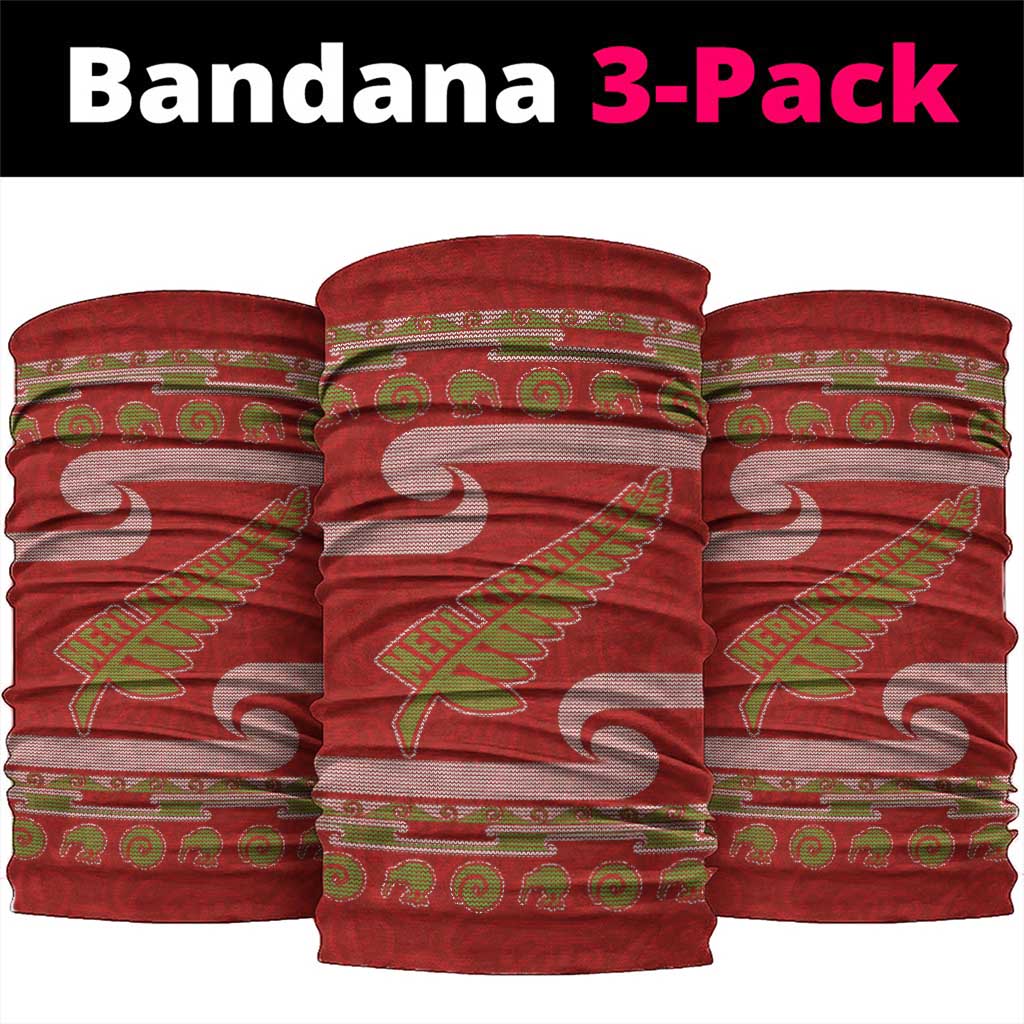 New Zealand Christmas Neck Gaiter Meri Kirihimete Silver Fern Knit Style Green Color - Polynesian Pride