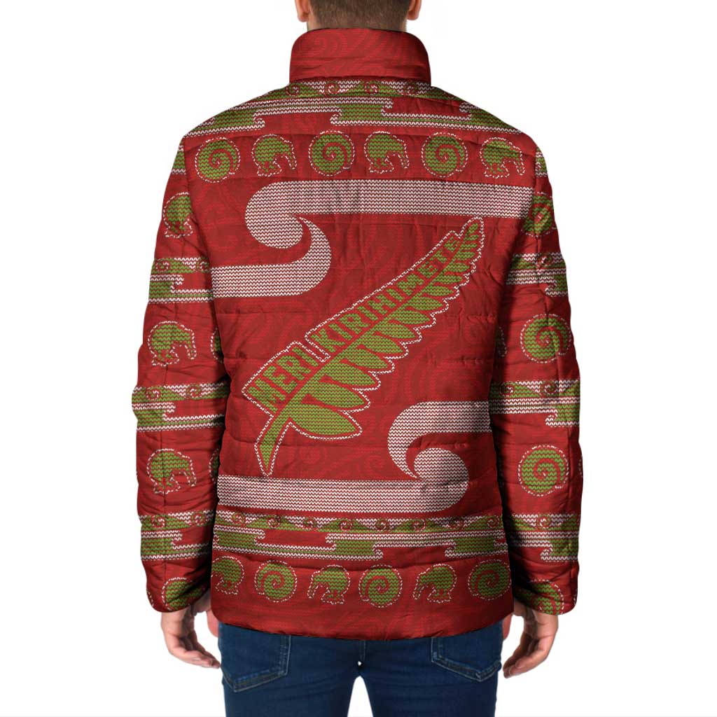 New Zealand Christmas Padded Jacket Meri Kirihimete Silver Fern Knit Style Green Color - Polynesian Pride