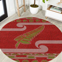New Zealand Christmas Round Carpet Meri Kirihimete Silver Fern Knit Style Green Color - Polynesian Pride