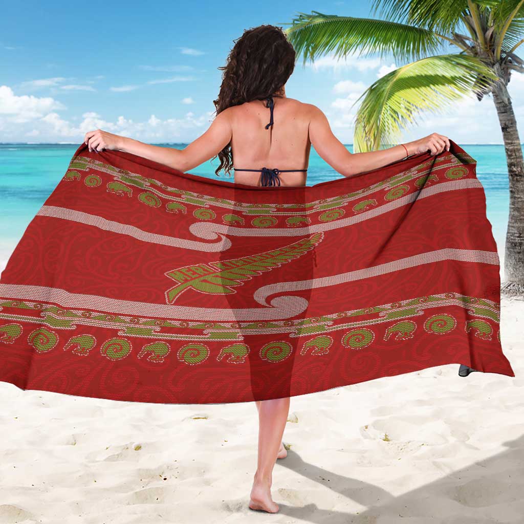New Zealand Christmas Sarong Meri Kirihimete Silver Fern Knit Style Green Color - Polynesian Pride